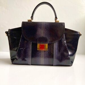 HUGO BOSS NAVY BLUE SNAKESKIN LEATHER TOP HANDLE CONVERTIBLE CROSSBODY HANDBAG